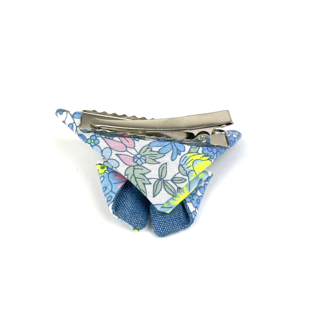 Barrette papillon Liberty "bleu jean"