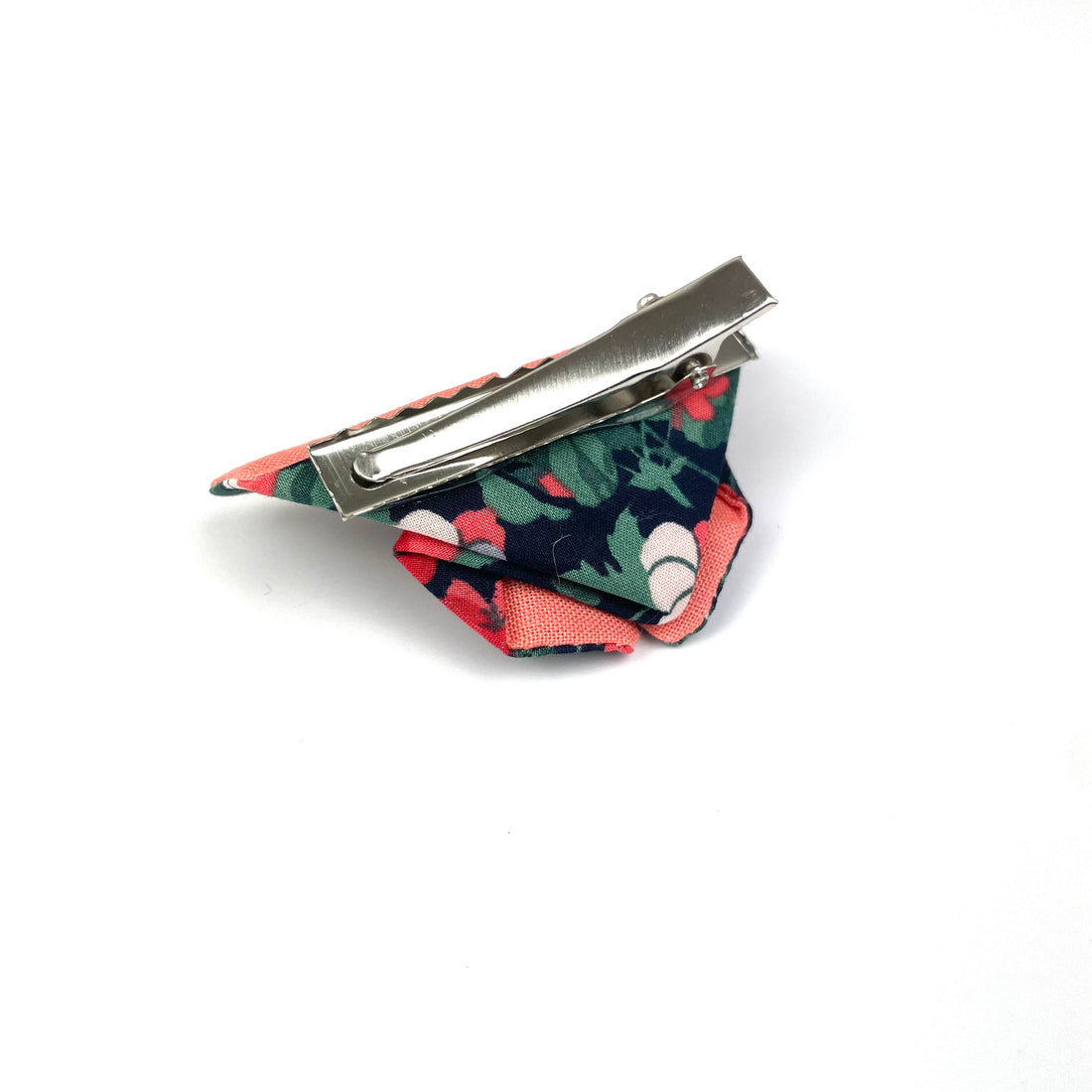 Barrette papillon Liberty "Bleu et corail"