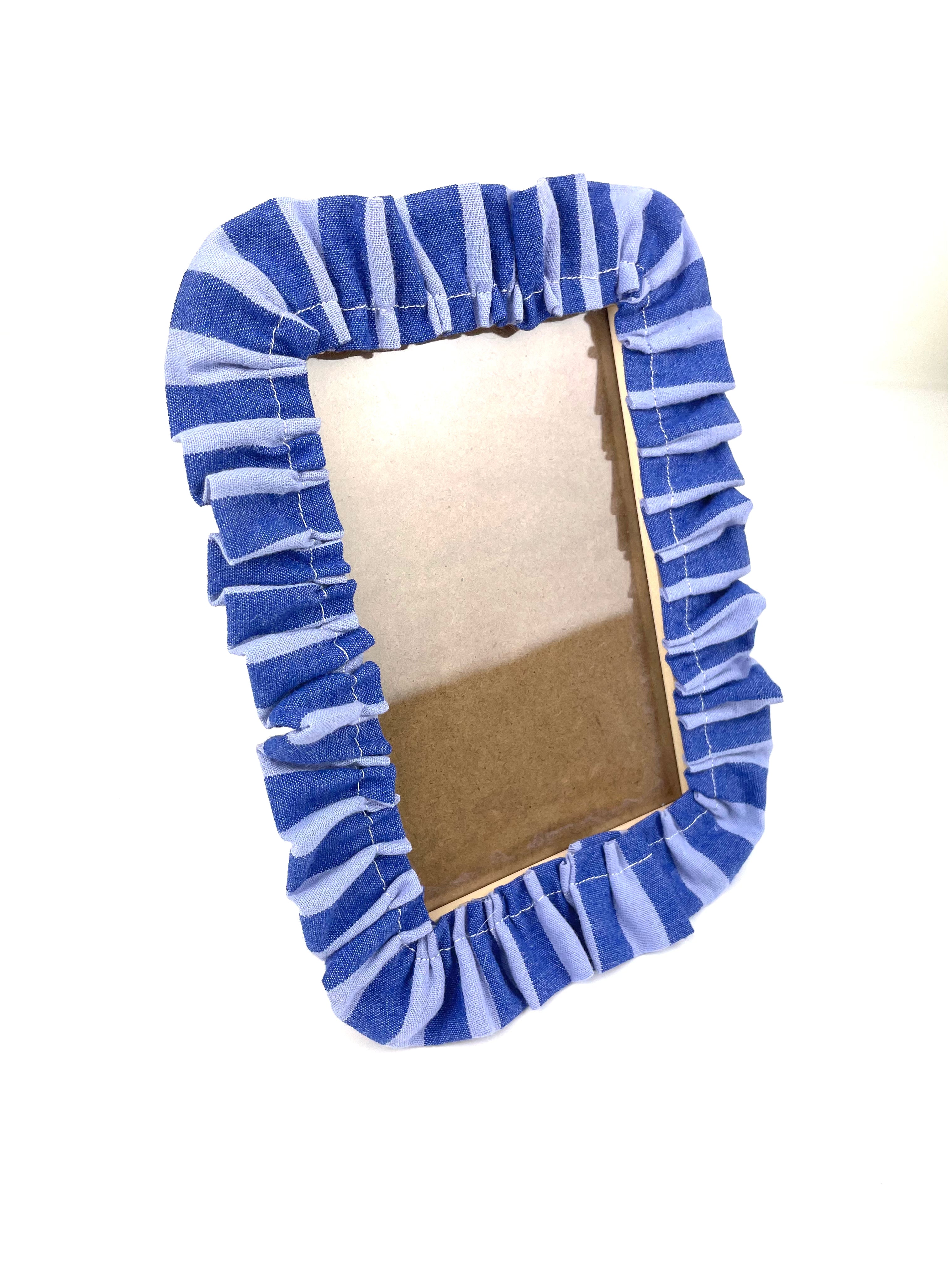 Cadre photo "froufrou" Rayures bleu foncé et bleu clair – Format 10x15