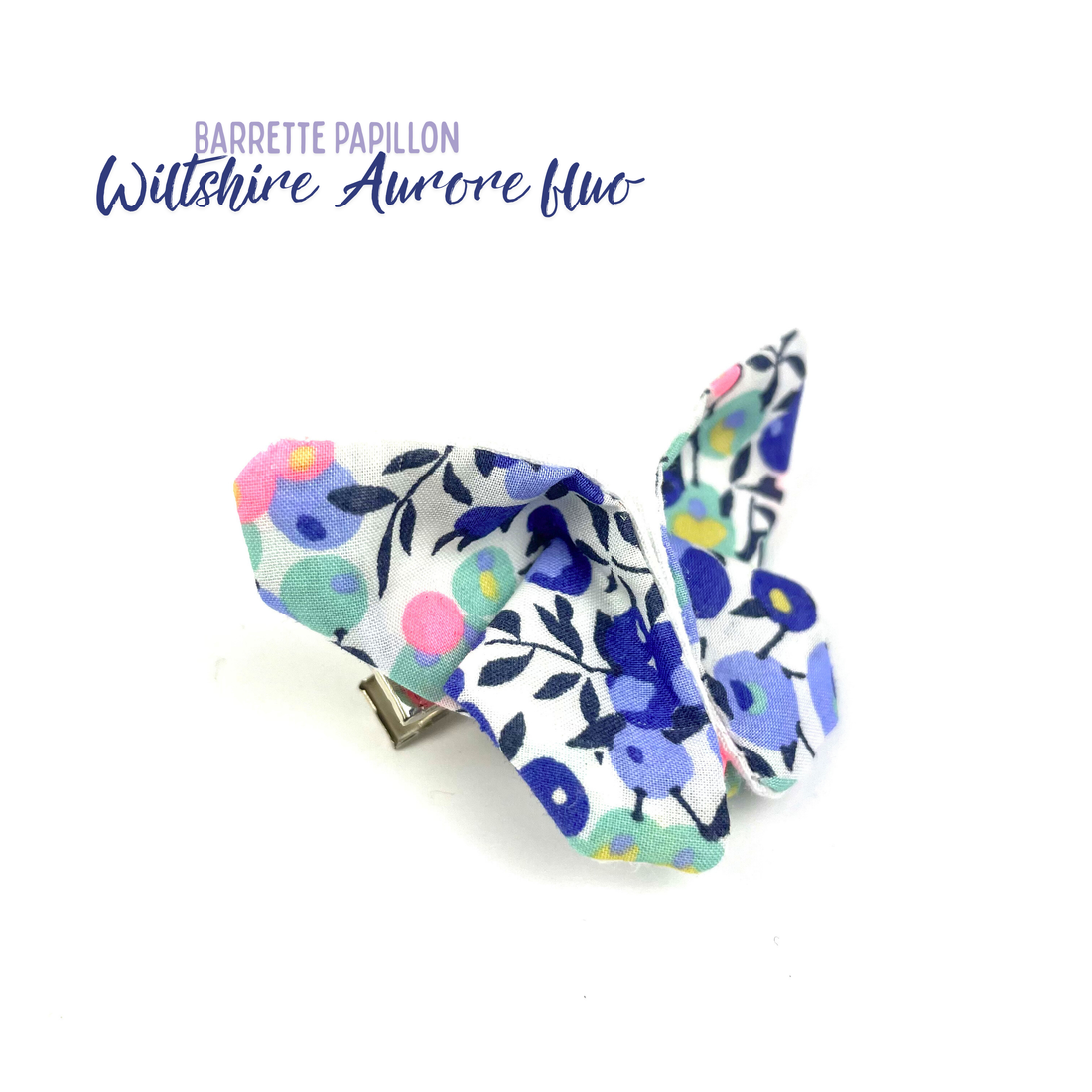 Barrette papillon Liberty "Wiltshire Aurore fluo"