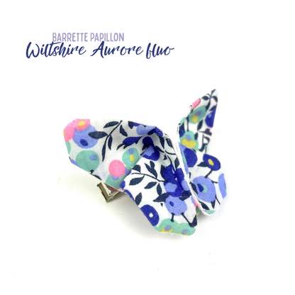 Barrette papillon Liberty "Wiltshire Aurore fluo"