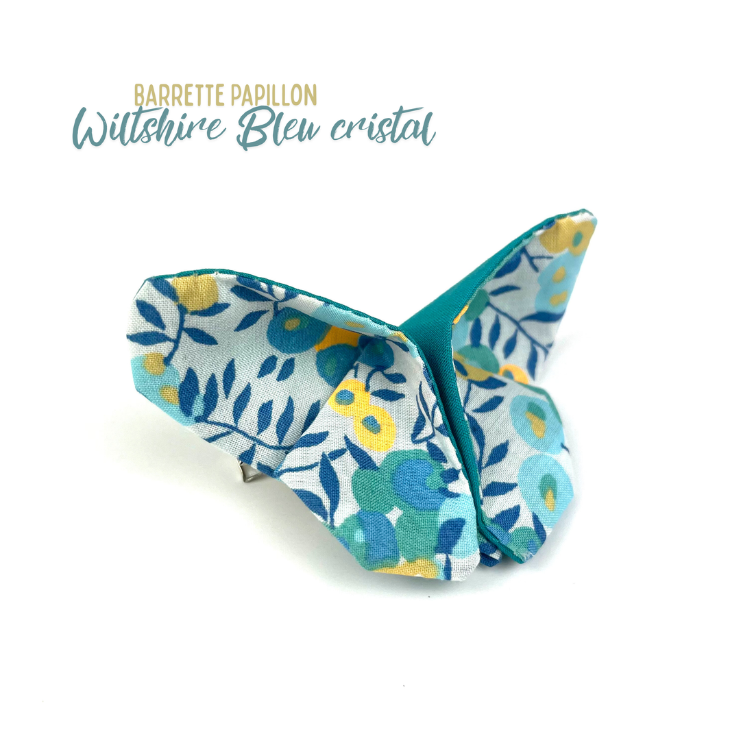 Barrette papillon Liberty "Wiltshire Bleu cristal"