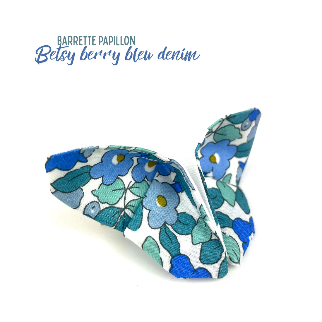 Barrette papillon Liberty "Betsy Berry bleu denim"