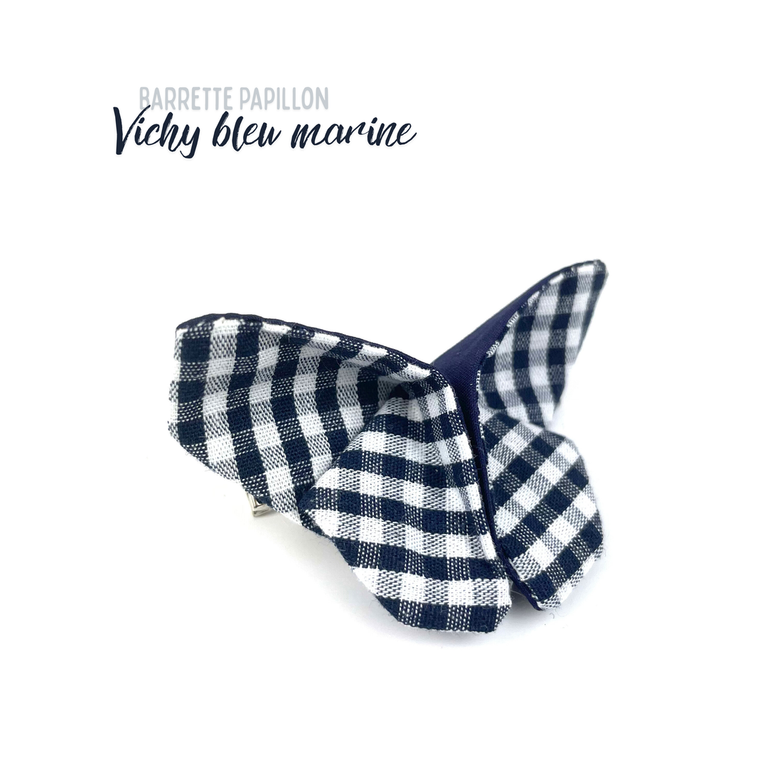 Barrette papillon Vichy bleu