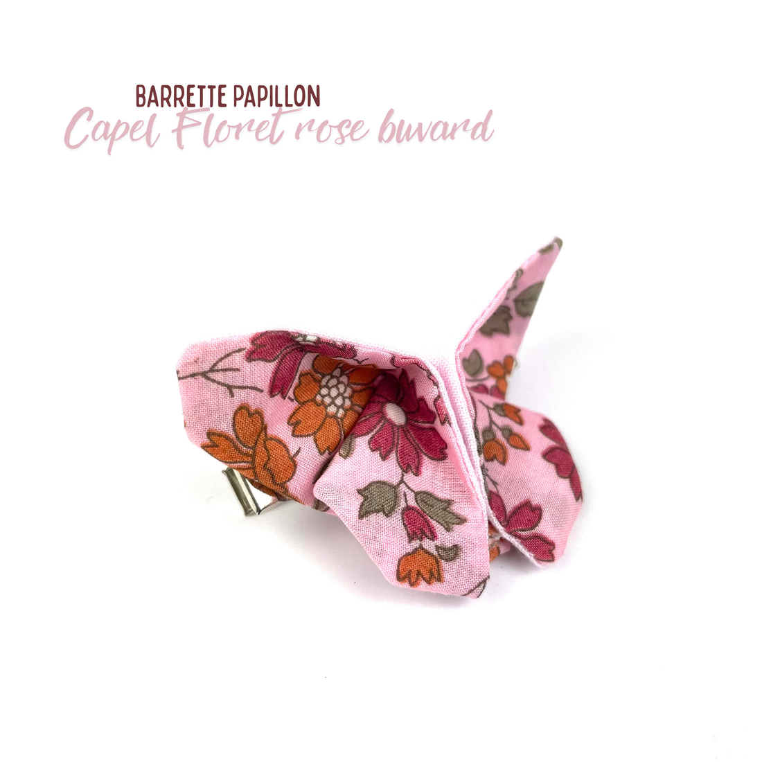 Barrette papillon Liberty "Capel Floret rose Buvard"