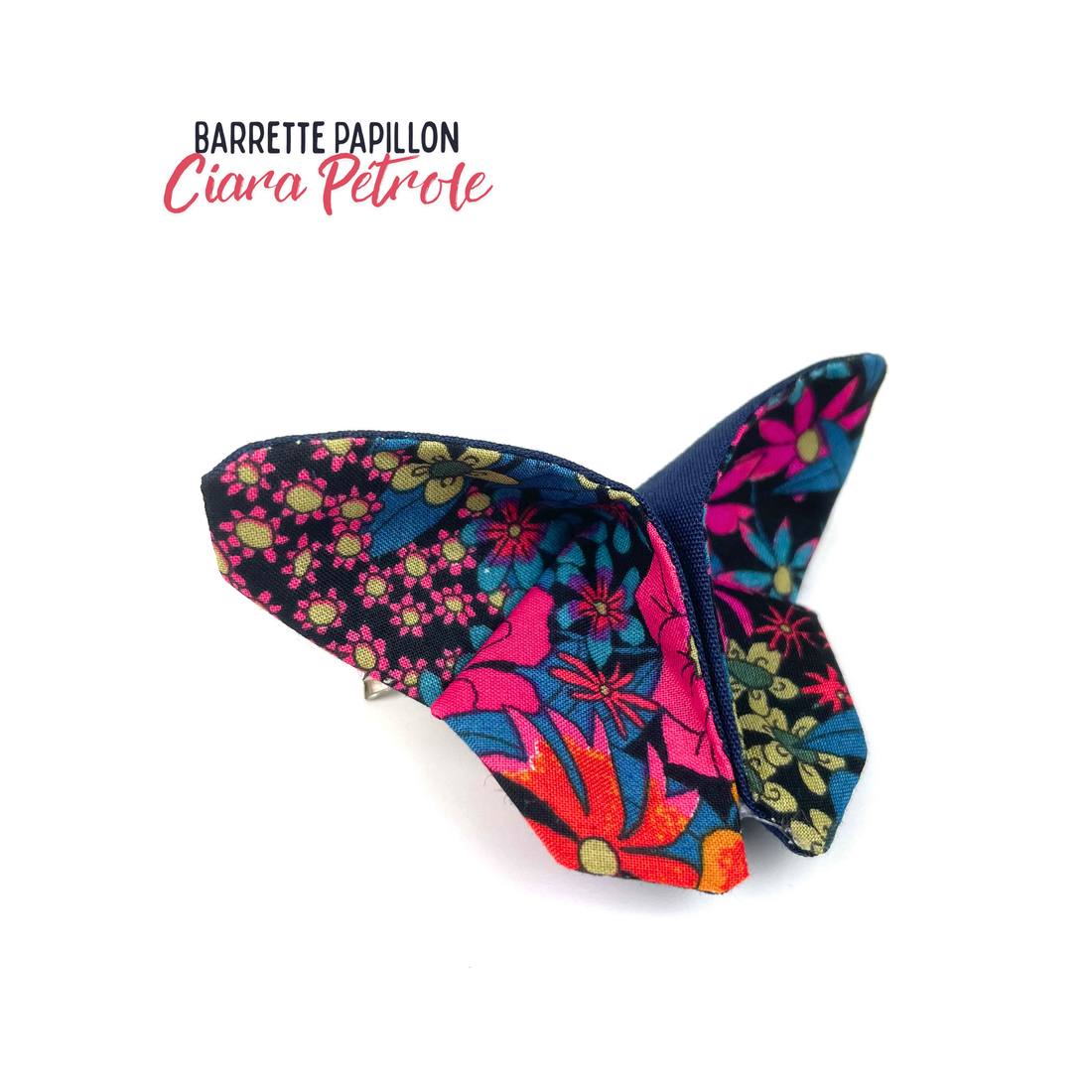 Barrette papillon Liberty "Ciara pétrole"