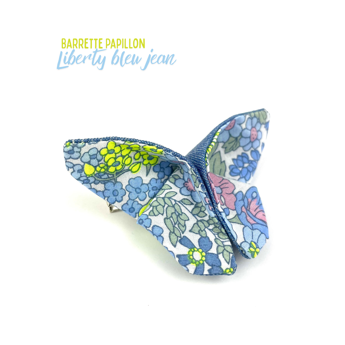 Barrette papillon Liberty "bleu jean"
