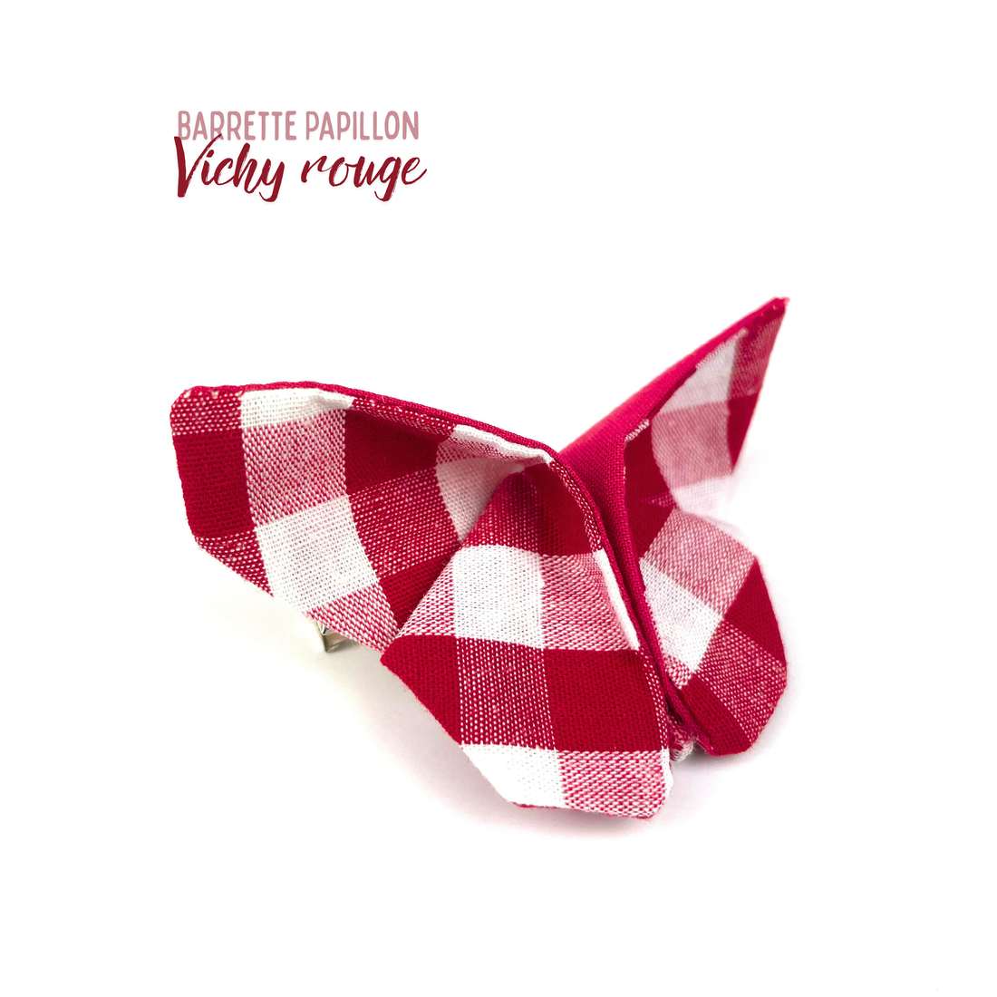 Barrette papillon Vichy rouge