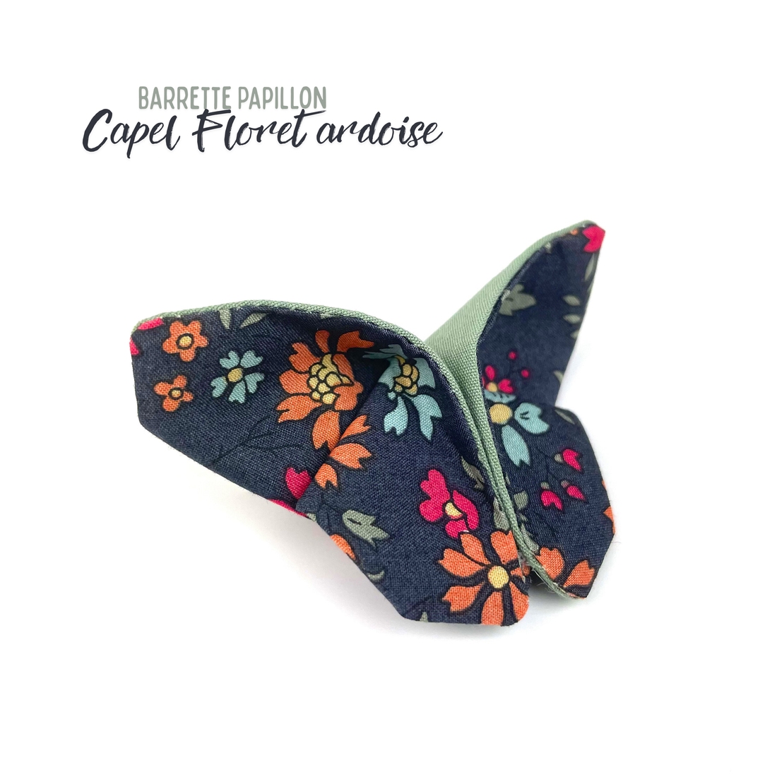 Barrette papillon Liberty "Capel Floret Ardoise" n°1