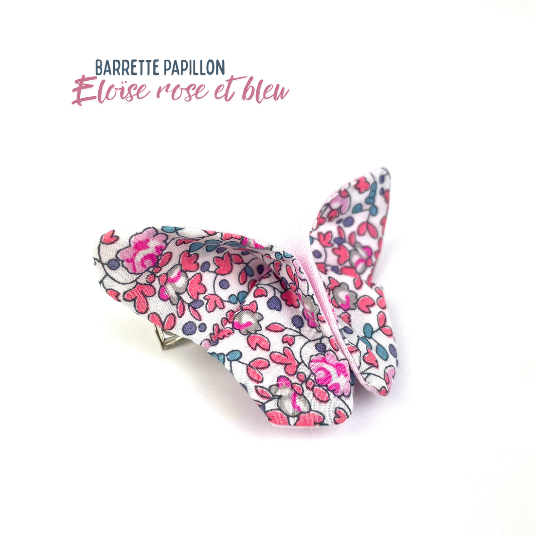 Barrette papillon Liberty "EloĂŻse rose et bleu"