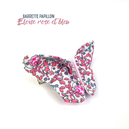 Barrette papillon Liberty "Eloïse rose et bleu"
