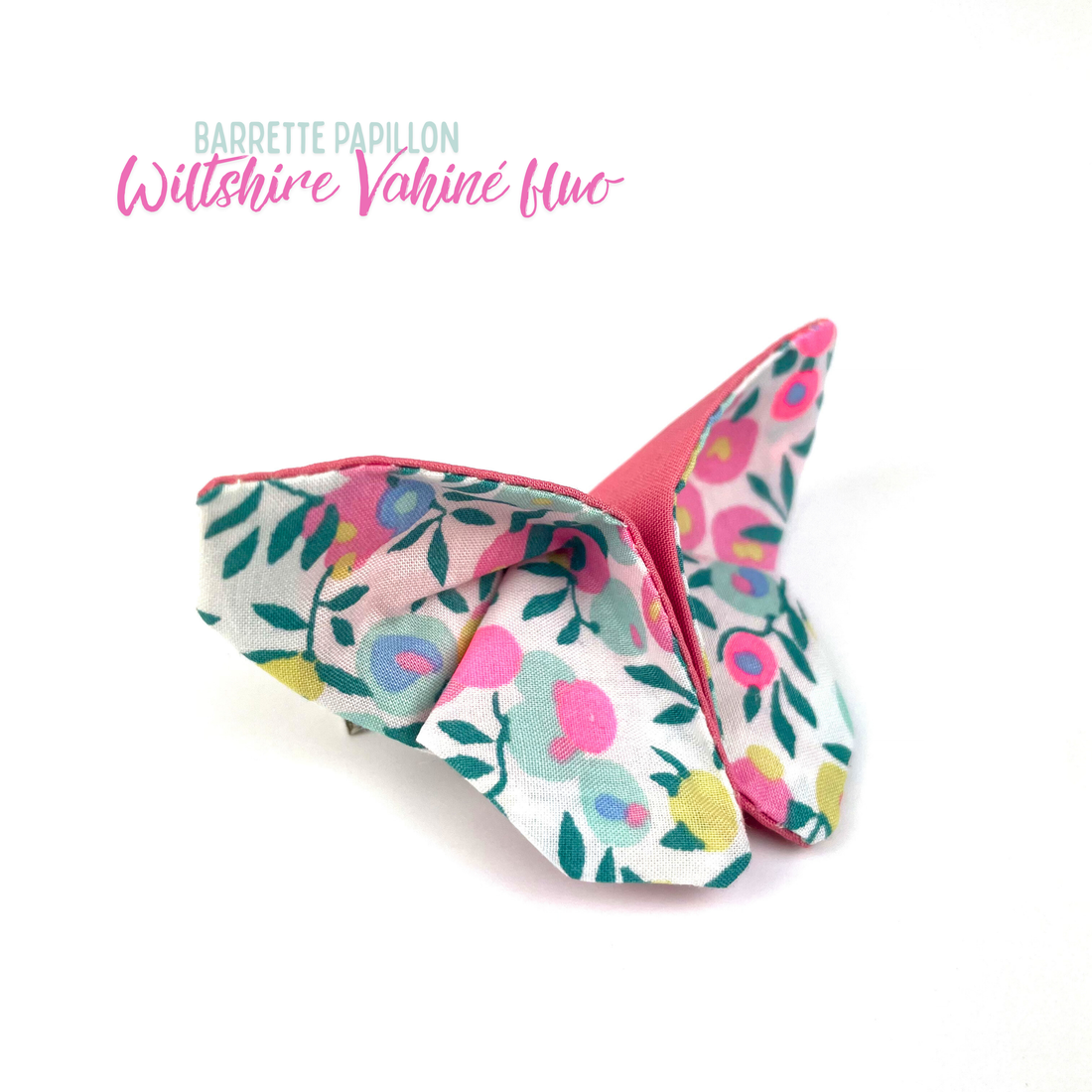 Barrette papillon Liberty "Wiltshire Vahiné fluo"