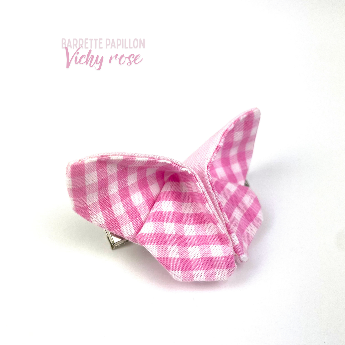 Barrette papillon Vichy rose