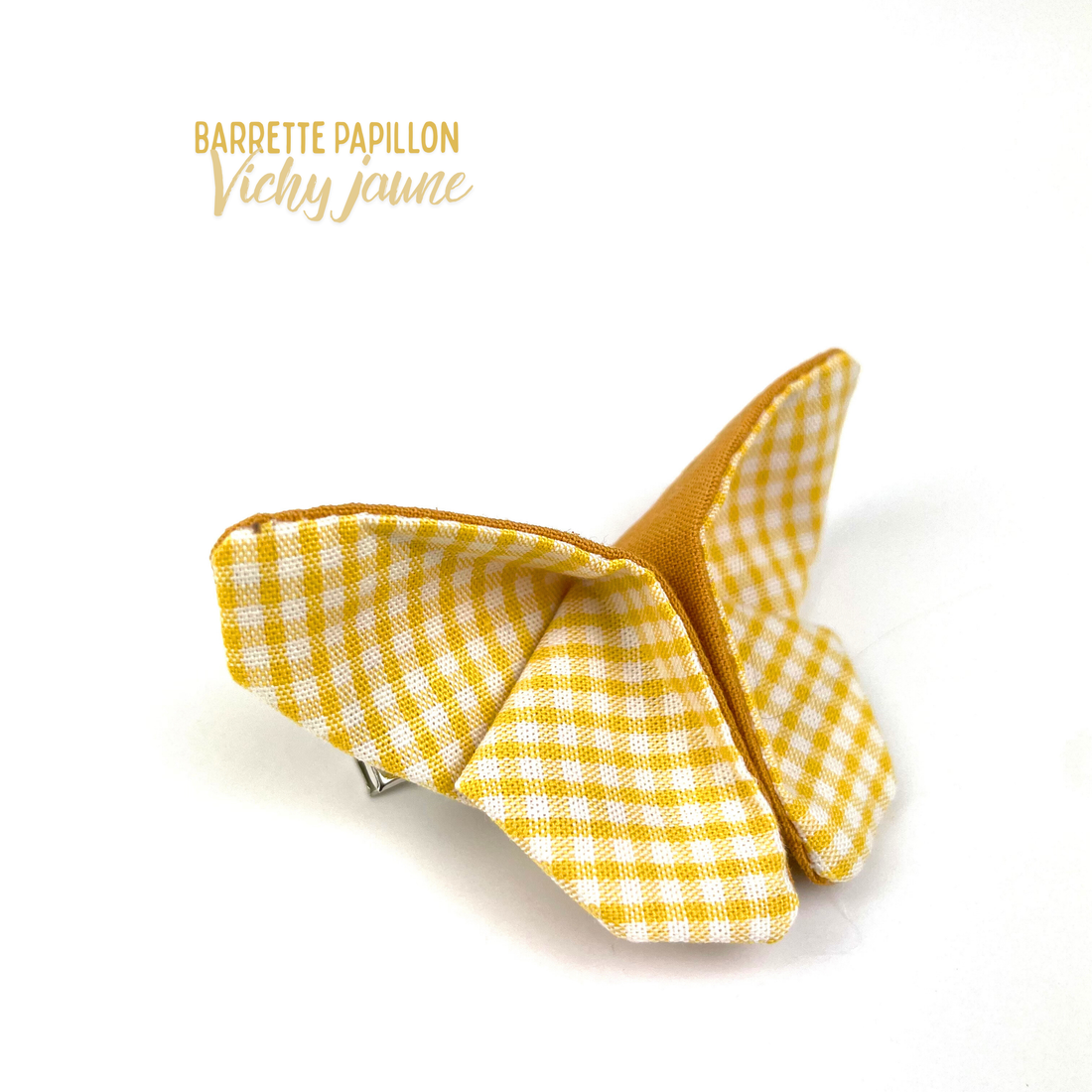 Barrette papillon Vichy jaune