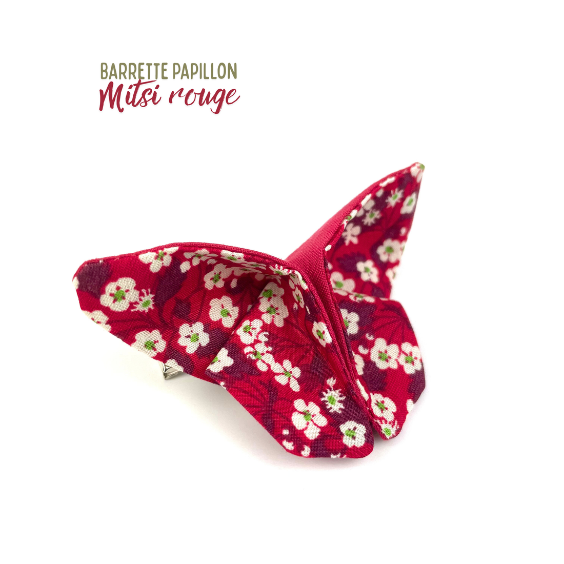 Barrette papillon Liberty "Mitsi rouge"