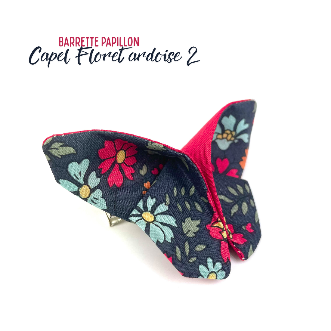Barrette papillon Liberty "Capel Floret Ardoise" n°2