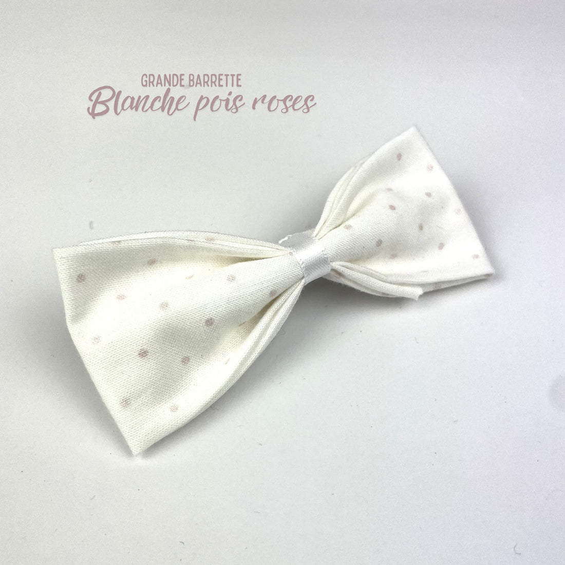 Grande Barrette "Blanche pois roses"
