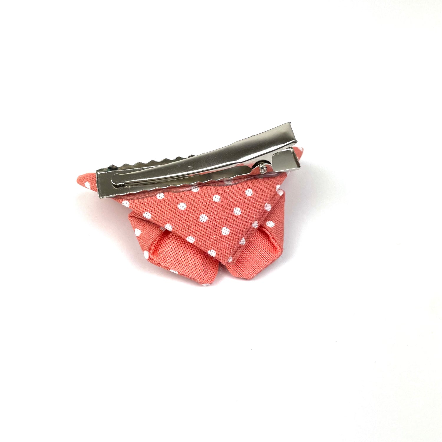 Barrette papillon Vieux rose pois blancs
