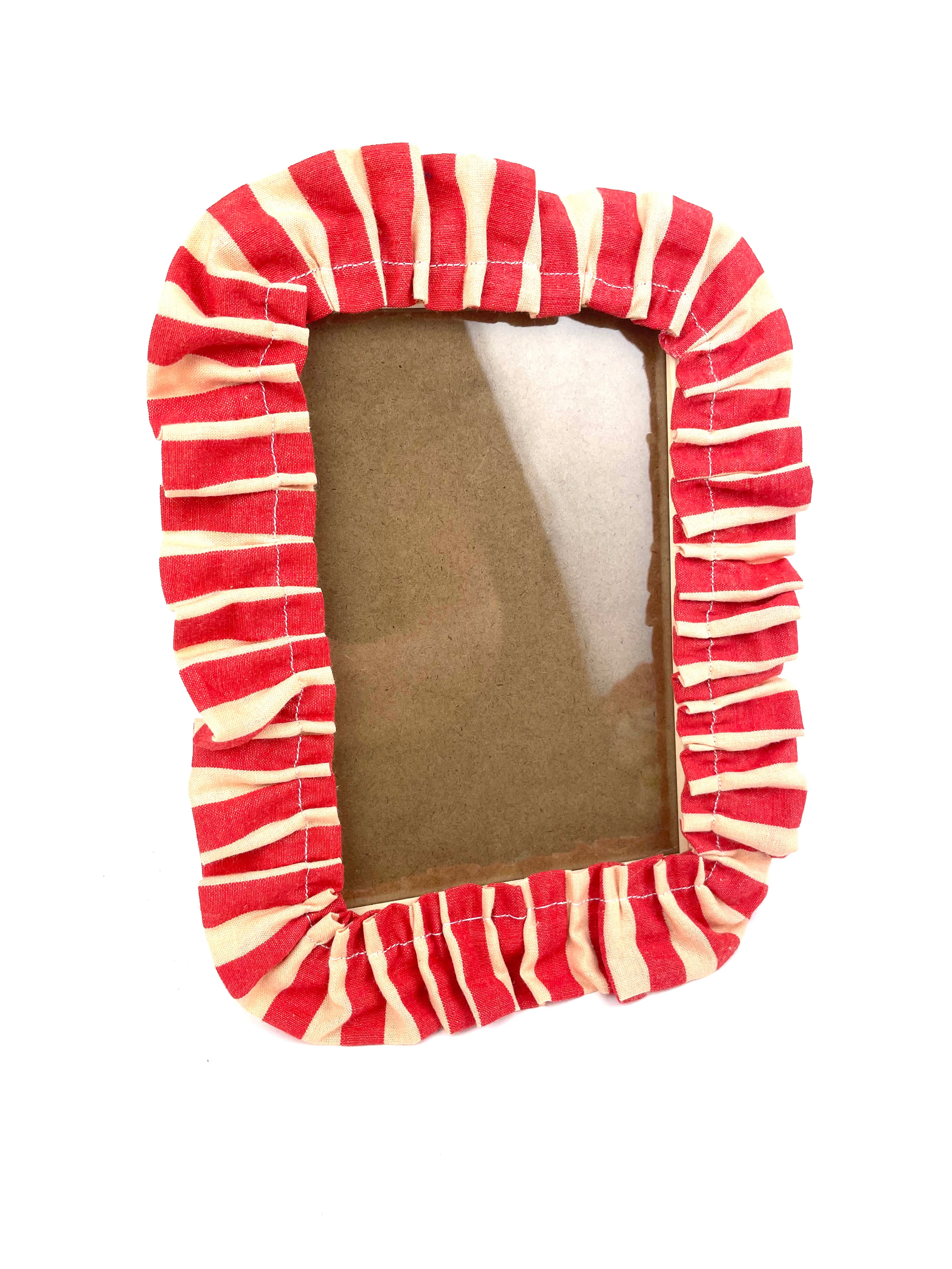 Cadre photo "froufrou" Rayures rouges et beiges – Format 10x15