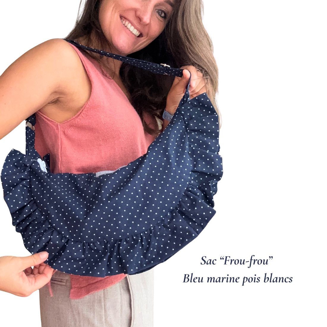Sac "Frou-frou" Bleu marine pois blancs