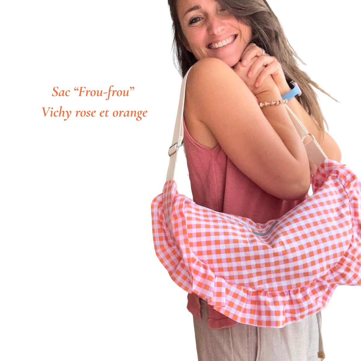 Sac "Frou-frou" Vichy rose &amp; orange