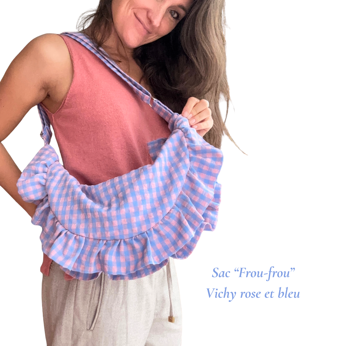 Sac "Frou-frou" Vichy bleu et rose