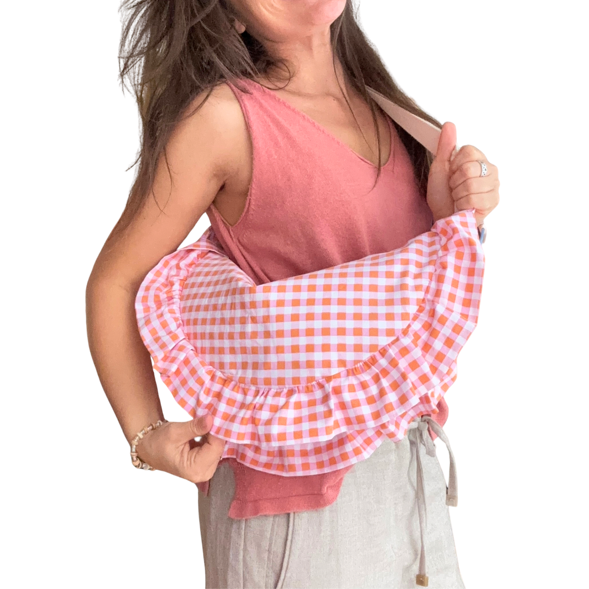 Sac "Frou-frou" Vichy rose &amp; orange