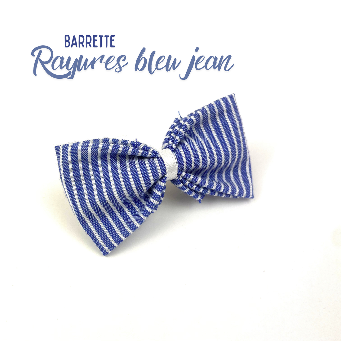 Petite Barrette "Rayures bleu jean"