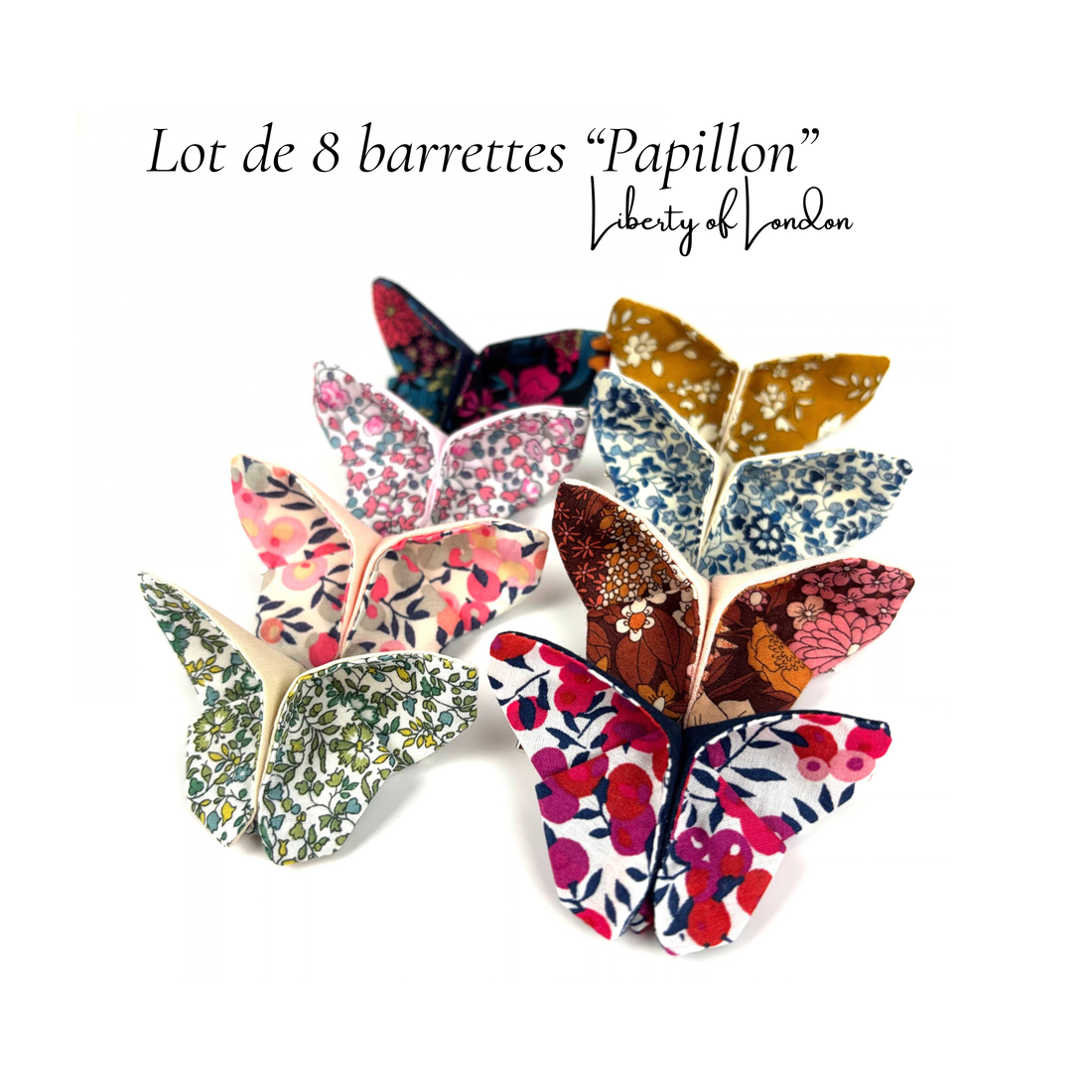 Lot de 8 barrettes Papillon "Liberty of London"