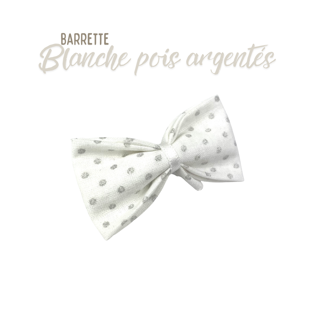 Petite Barrette "Blanche pois argentés"