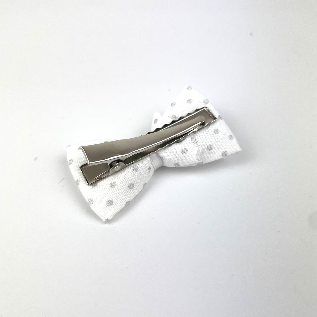 Petite Barrette "Blanche pois argentés"