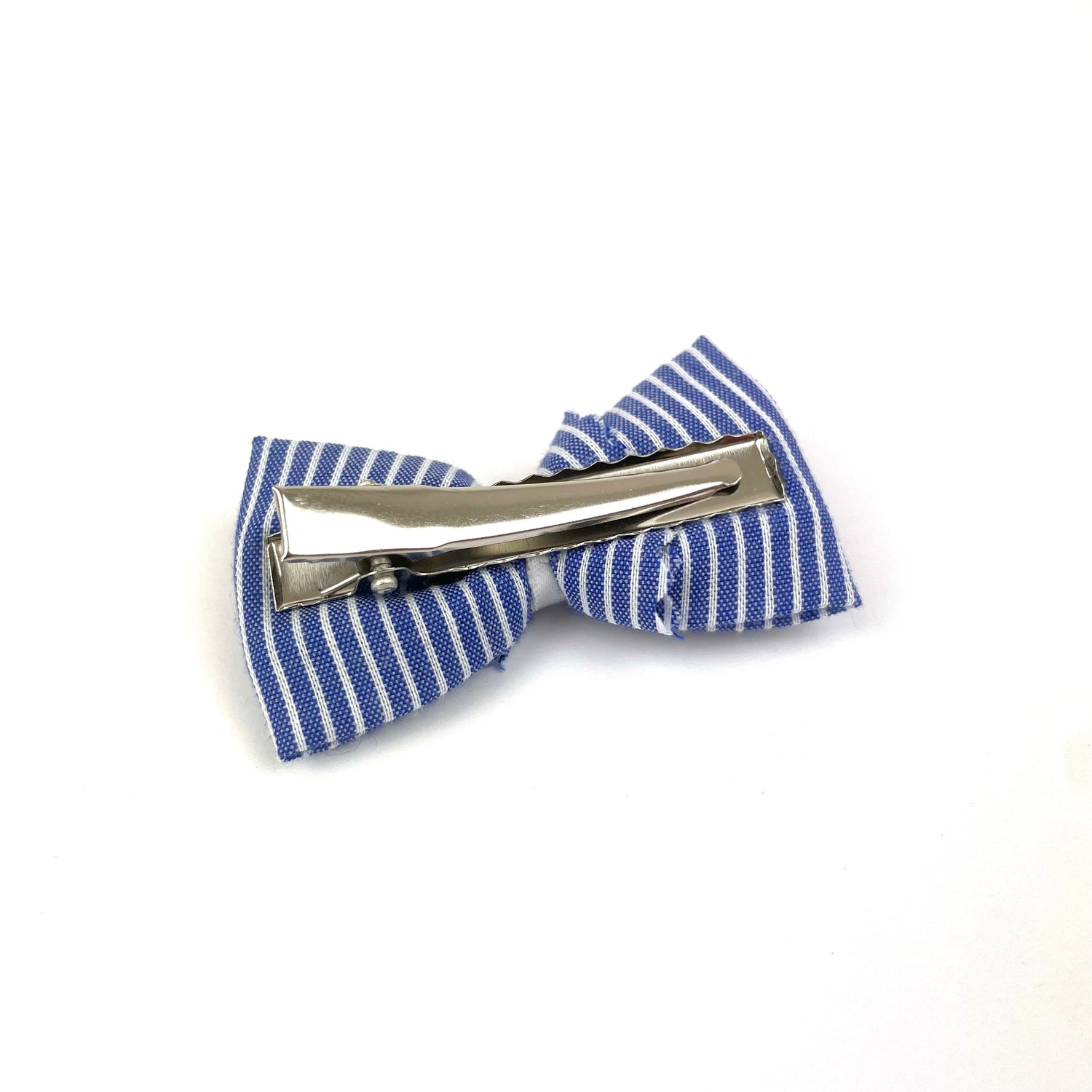 Petite Barrette "Rayures bleu jean"