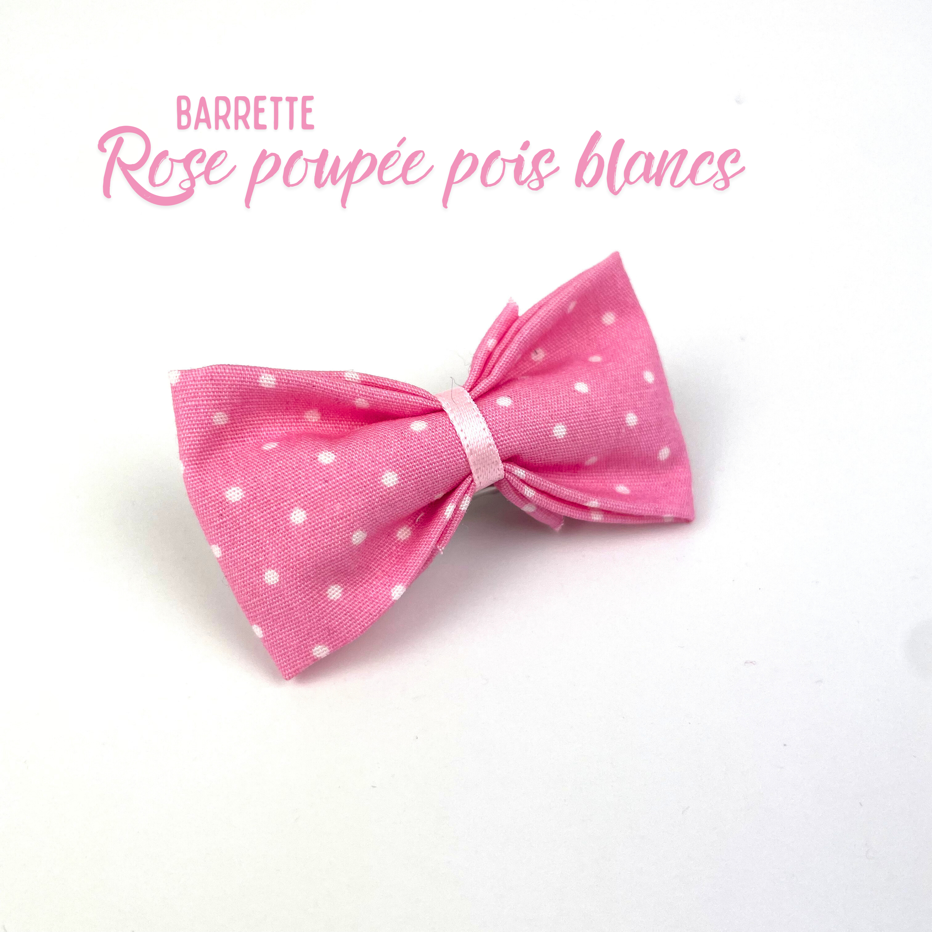 Petite Barrette "Rose pois blancs"
